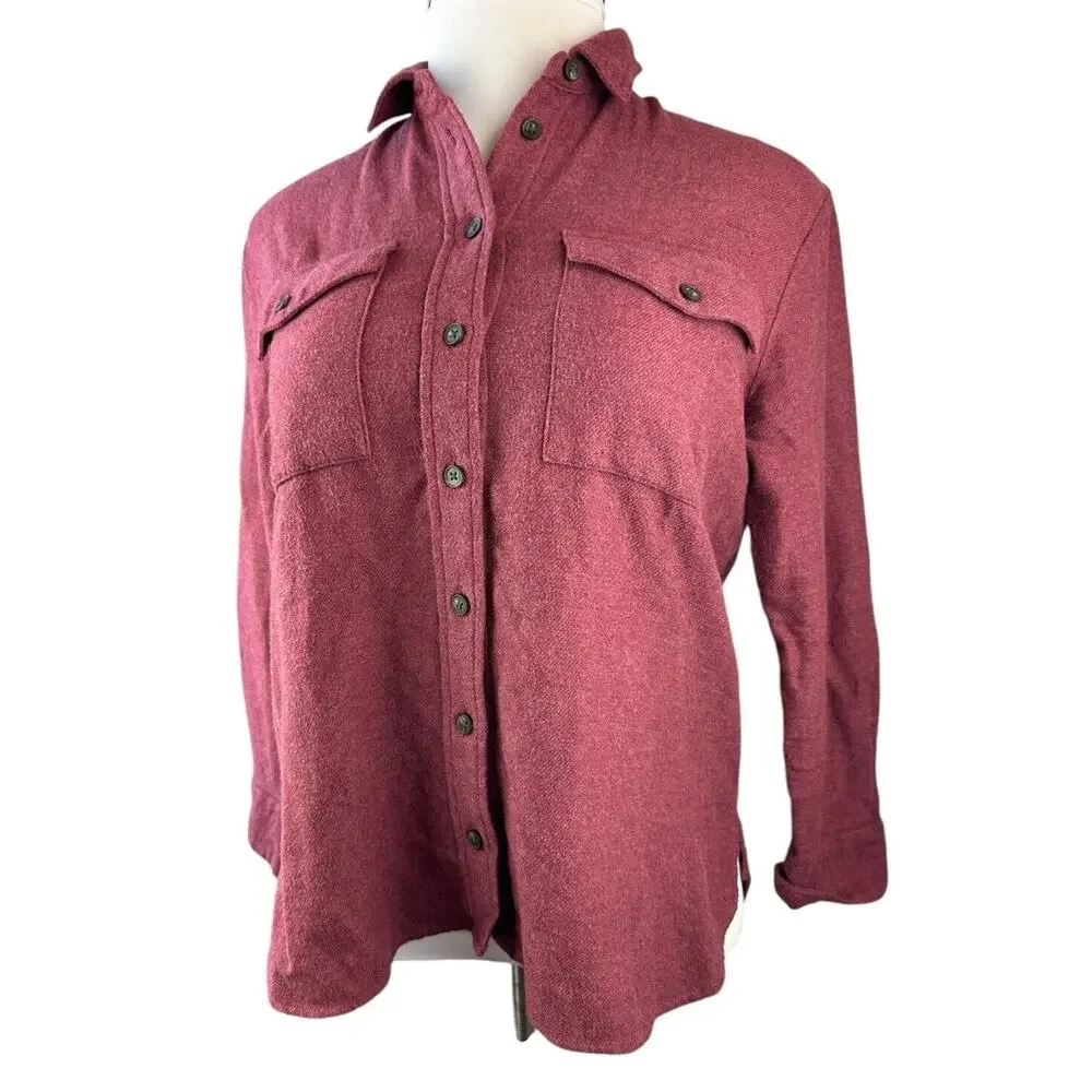 Madewell Flannel Flap Pocket Oversized Ex Boyfriend Shirt Dusty Burgundy Small - Picture 3 of 13